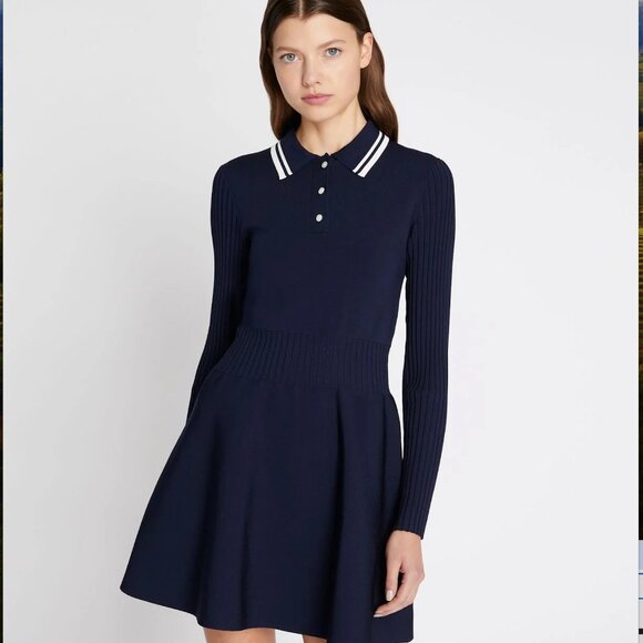 TORY BURCH TECH KNIT LONG-SLEEVE POLO DRESS - Picture 1 of 4